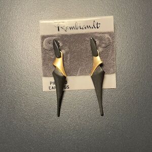 1980s vintage Rembrandt pierced earrings, black and gold